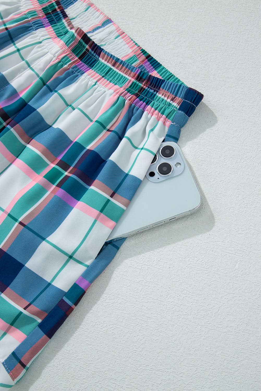 Chic blue plaid loungewear set - Love Salve