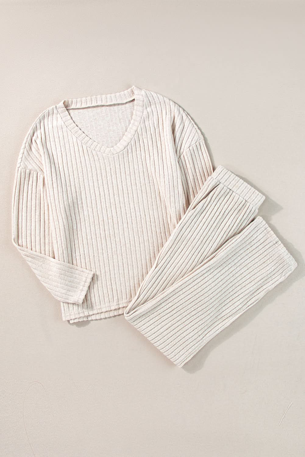 Chic khaki ribbed knit two-piece set - Love Salve