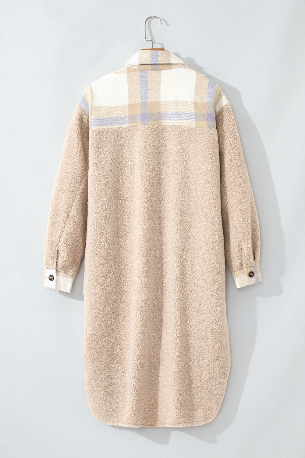 Chic smoke gray plaid sherpa coat - Love Salve