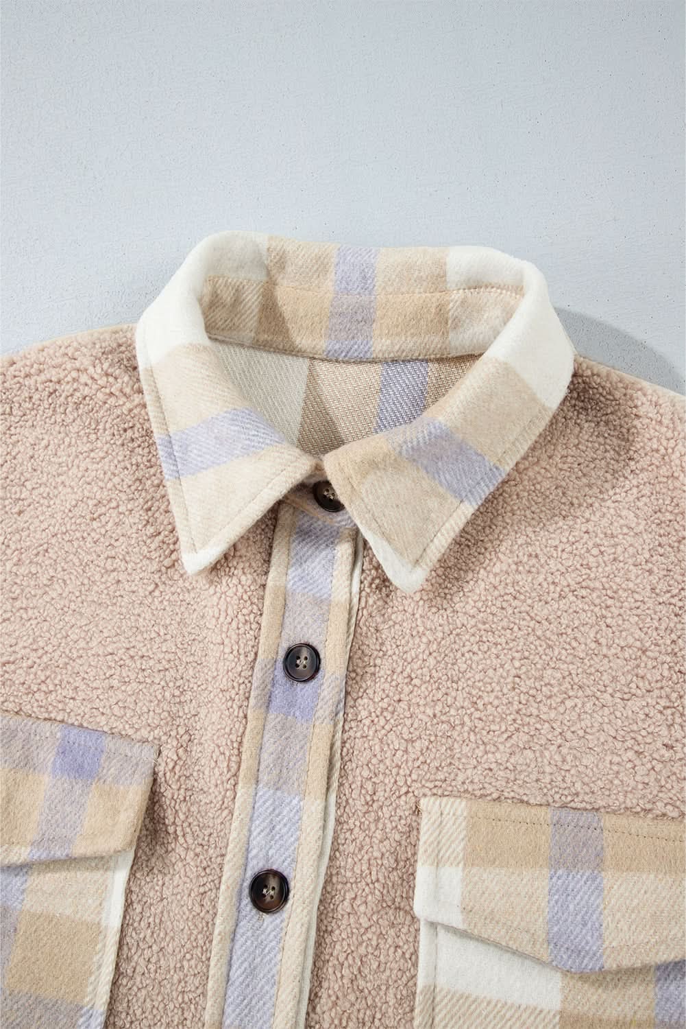 Chic smoke gray plaid sherpa coat - Love Salve