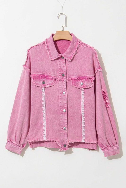 Chic pink lace denim jacket - Love Salve