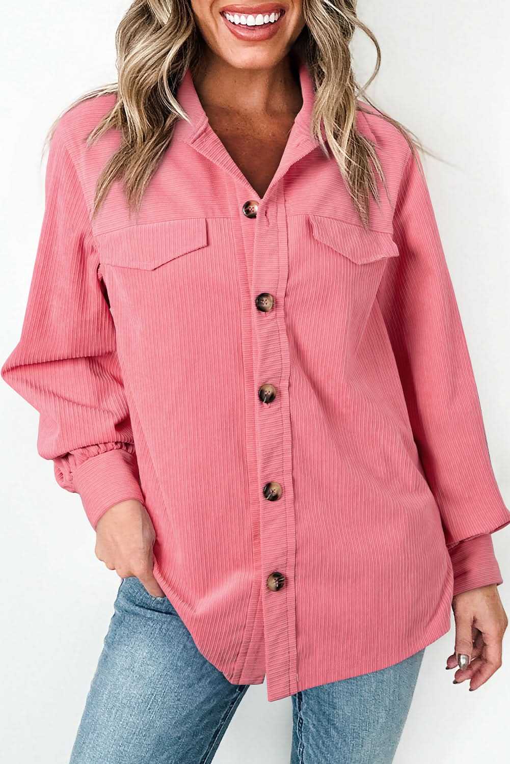 Bonbon corduroy button-up shacket - Love Salve