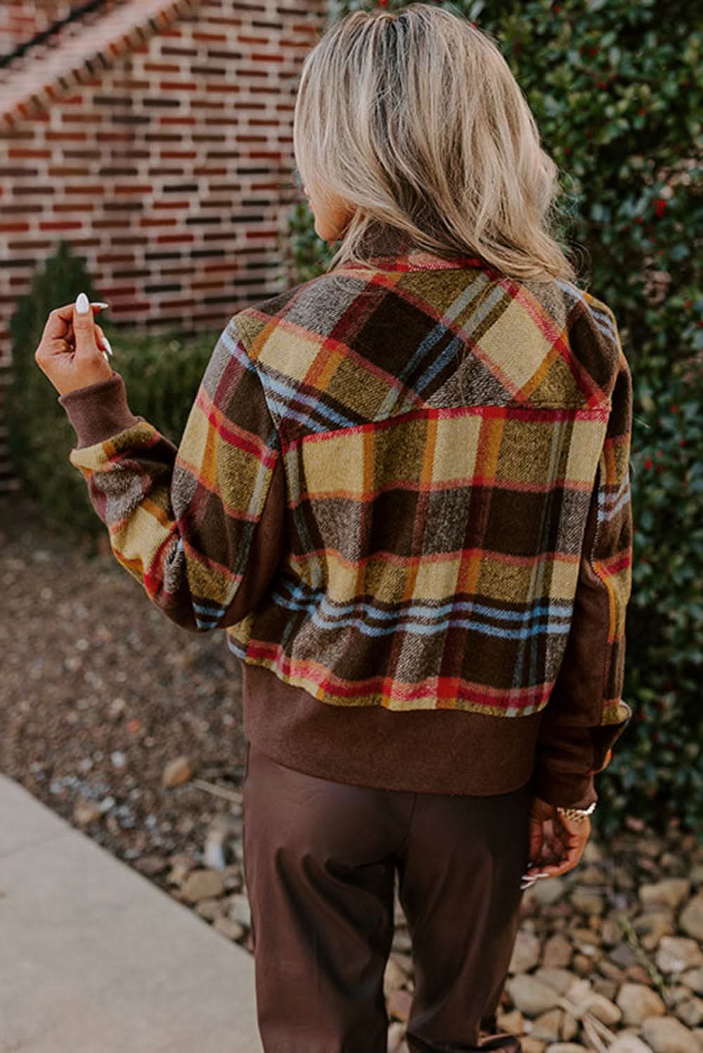 Brown Plaid Jacket with Pockets - Love Salve