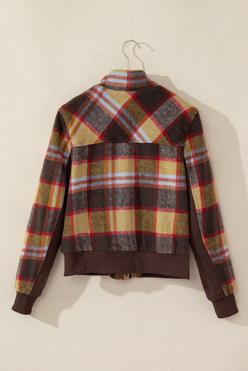 Brown Plaid Jacket with Pockets - Love Salve