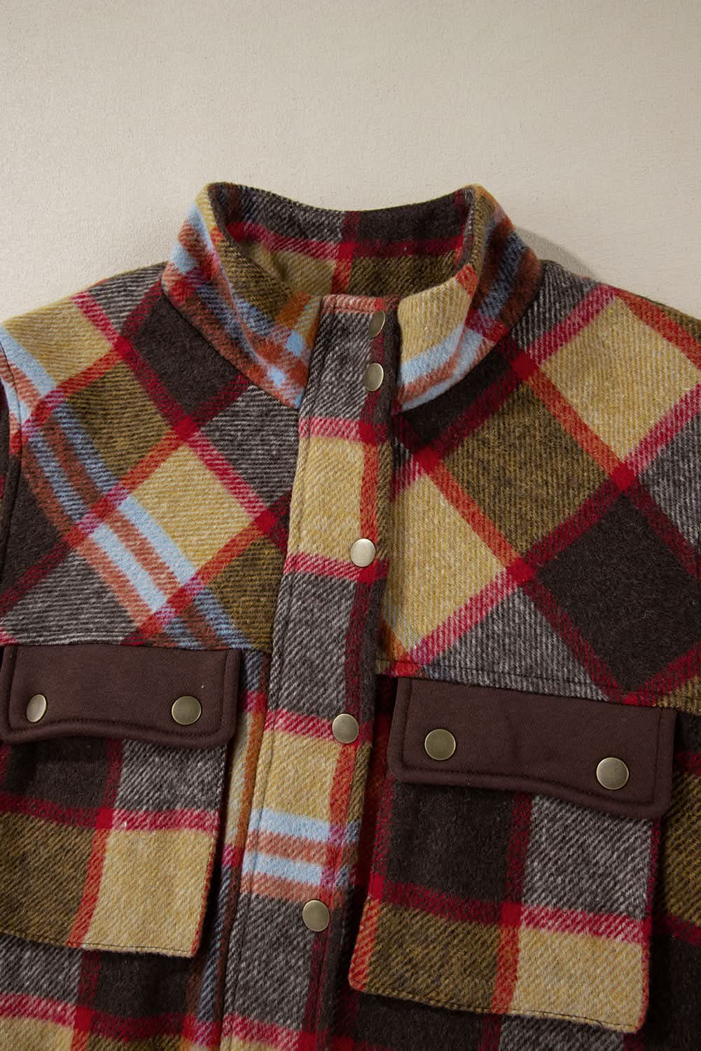 Brown Plaid Jacket with Pockets - Love Salve