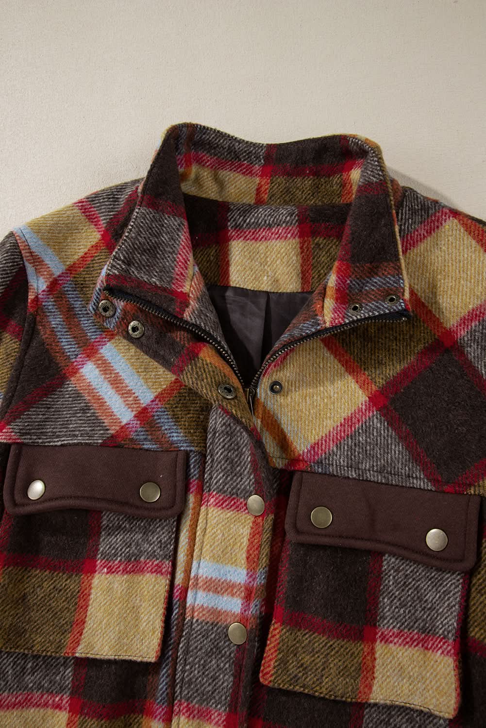Brown Plaid Jacket with Pockets - Love Salve