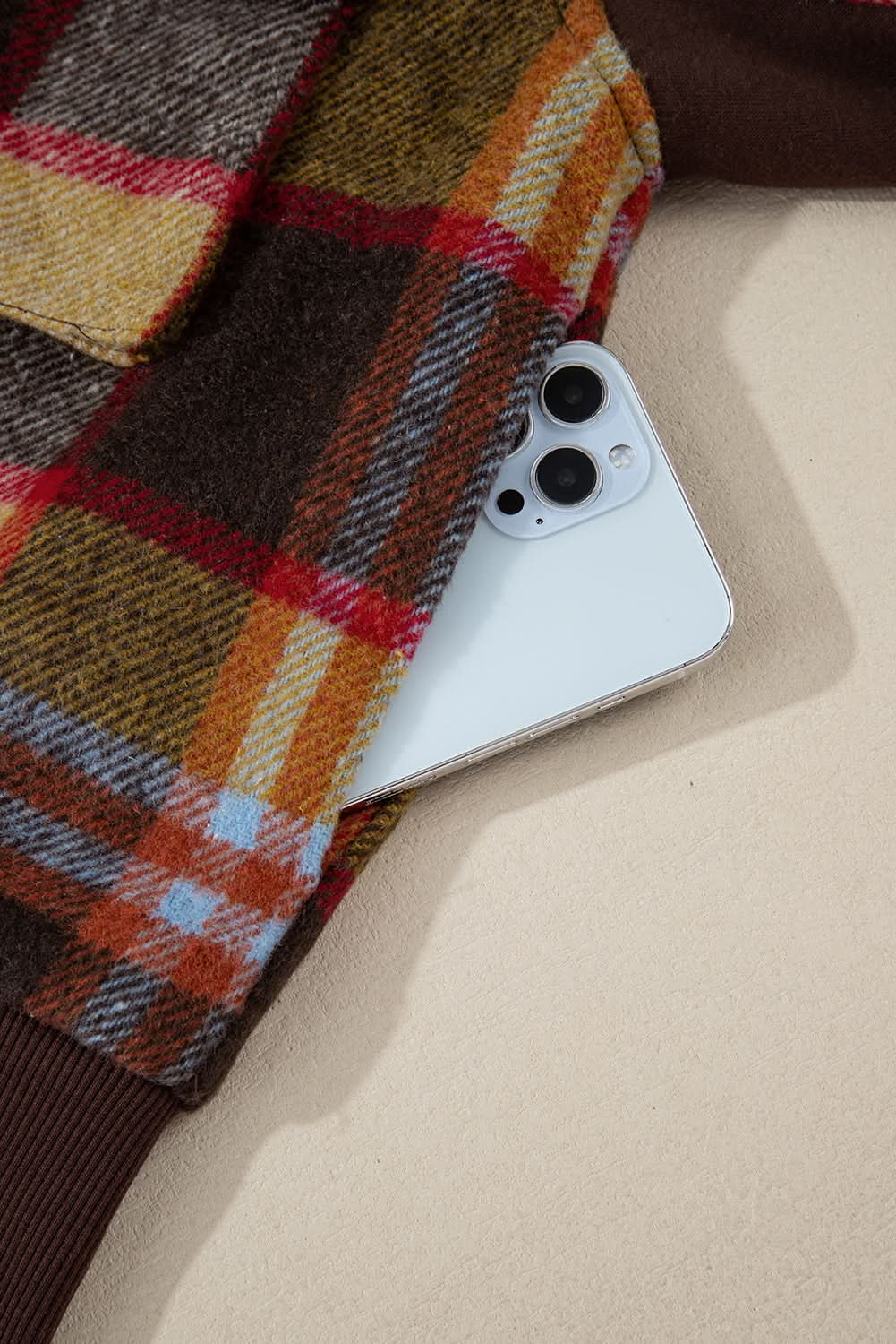 Brown Plaid Jacket with Pockets - Love Salve