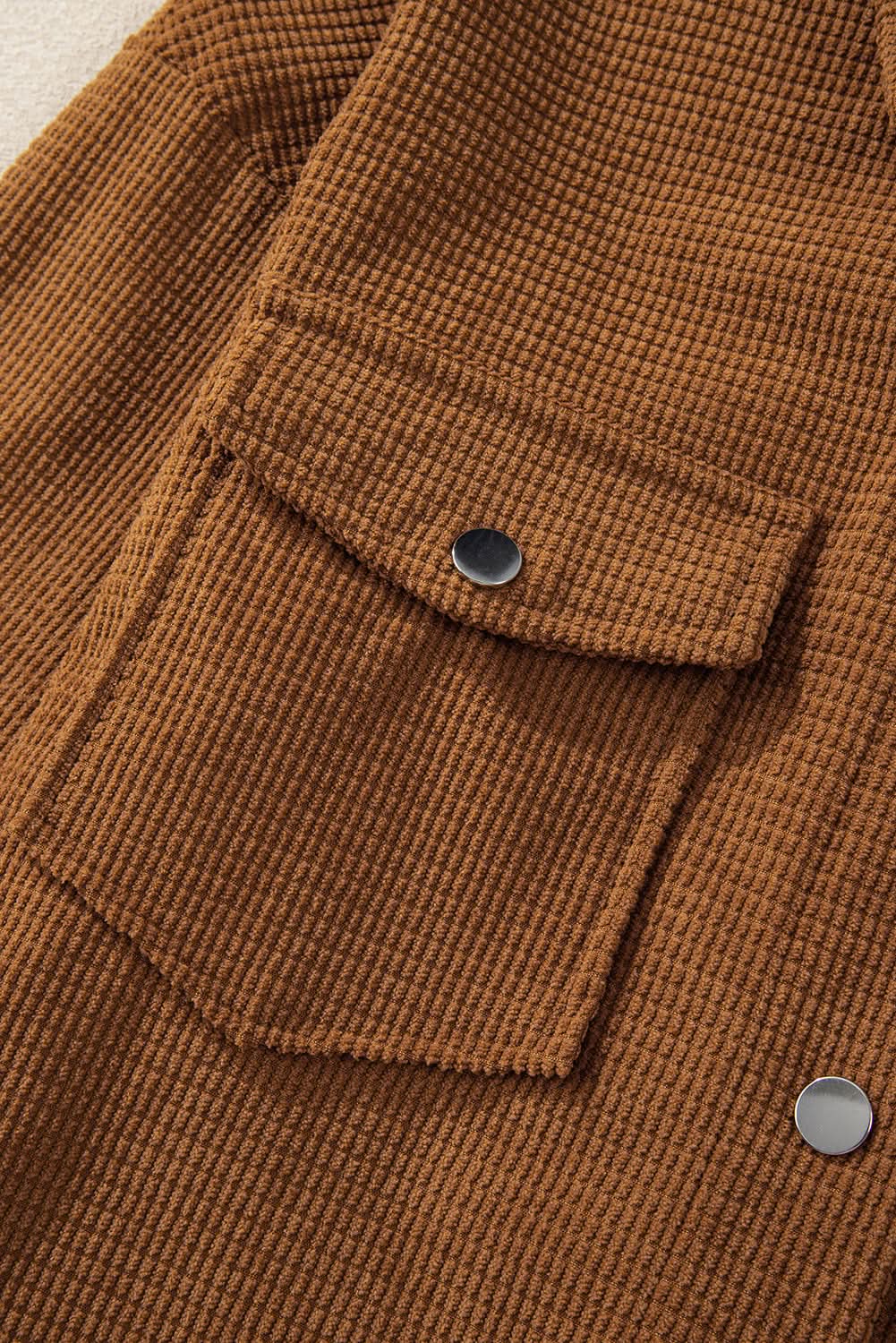 Brown textured shacket with pockets - Love Salve