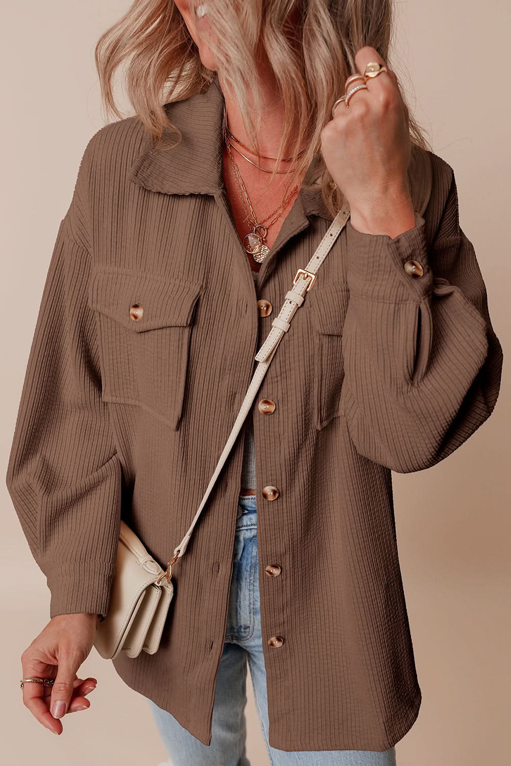 Cozy chestnut corduroy shacket - Love Salve