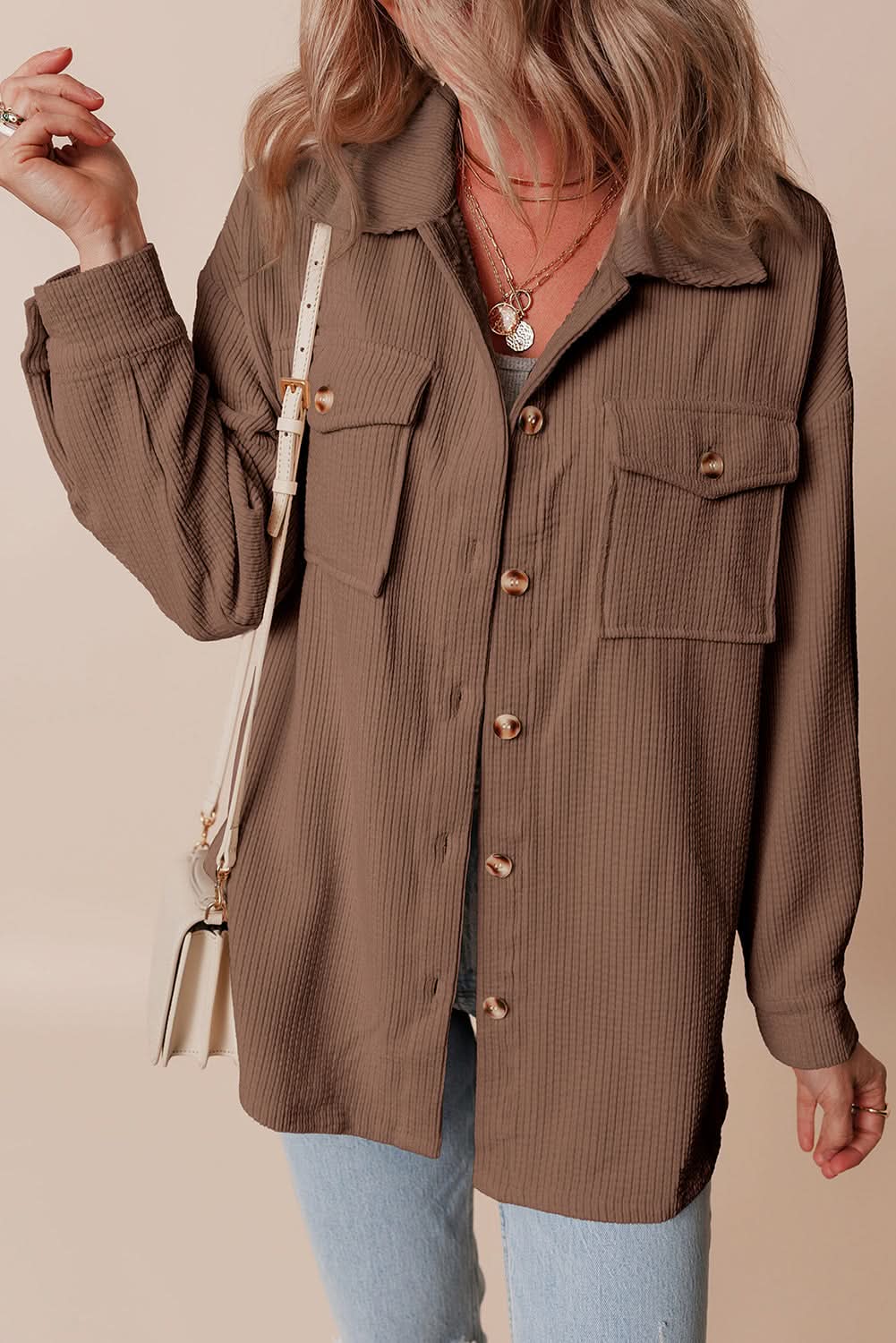 Cozy chestnut corduroy shacket - Love Salve