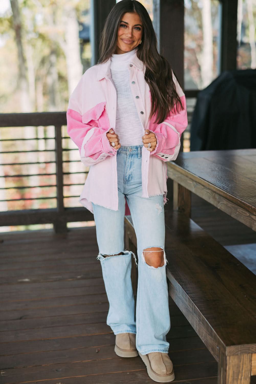 Delicacy two-tone corduroy shacket - Love Salve