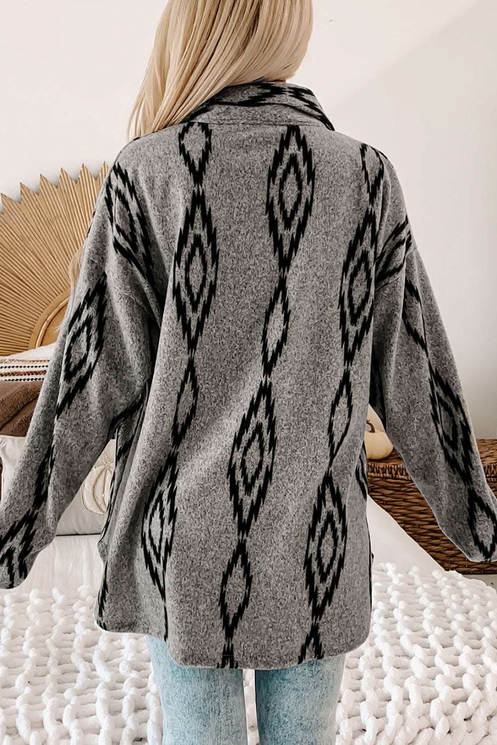 Gray Aztec pocket shacket - relaxed fit - Love Salve
