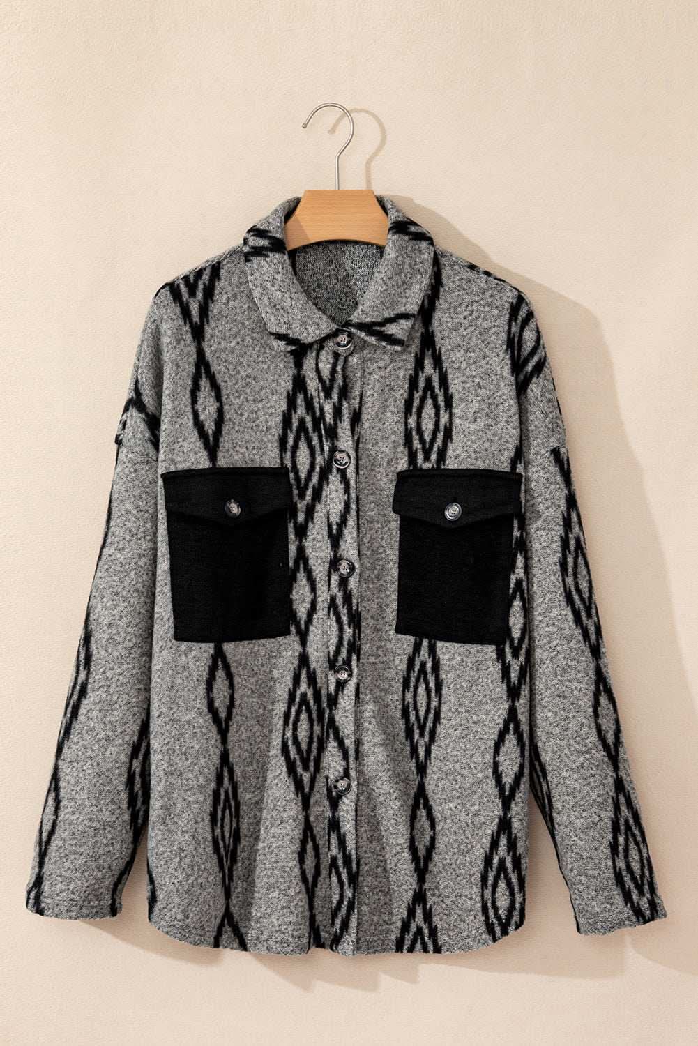 Gray Aztec pocket shacket - relaxed fit - Love Salve