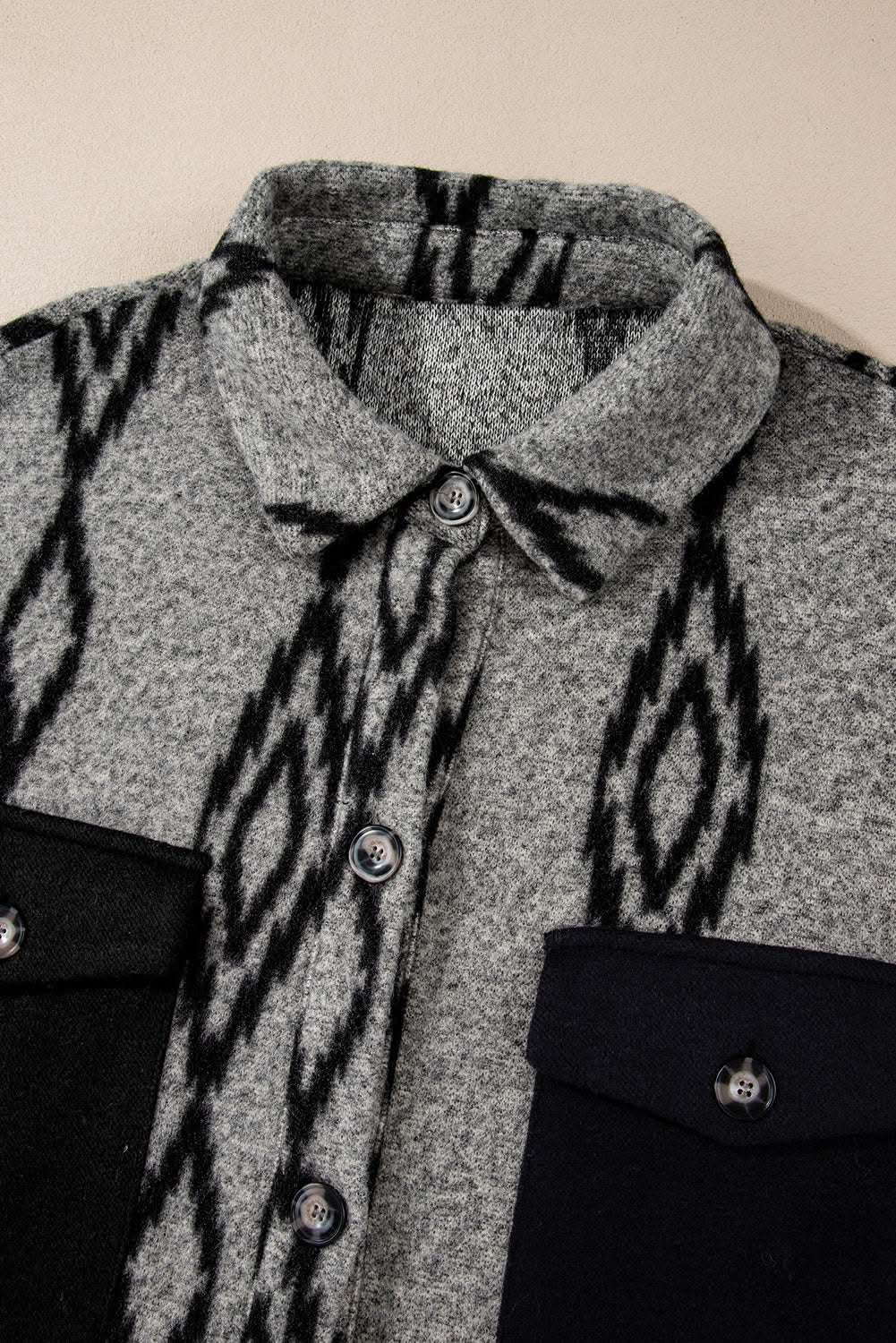 Gray Aztec pocket shacket - relaxed fit - Love Salve