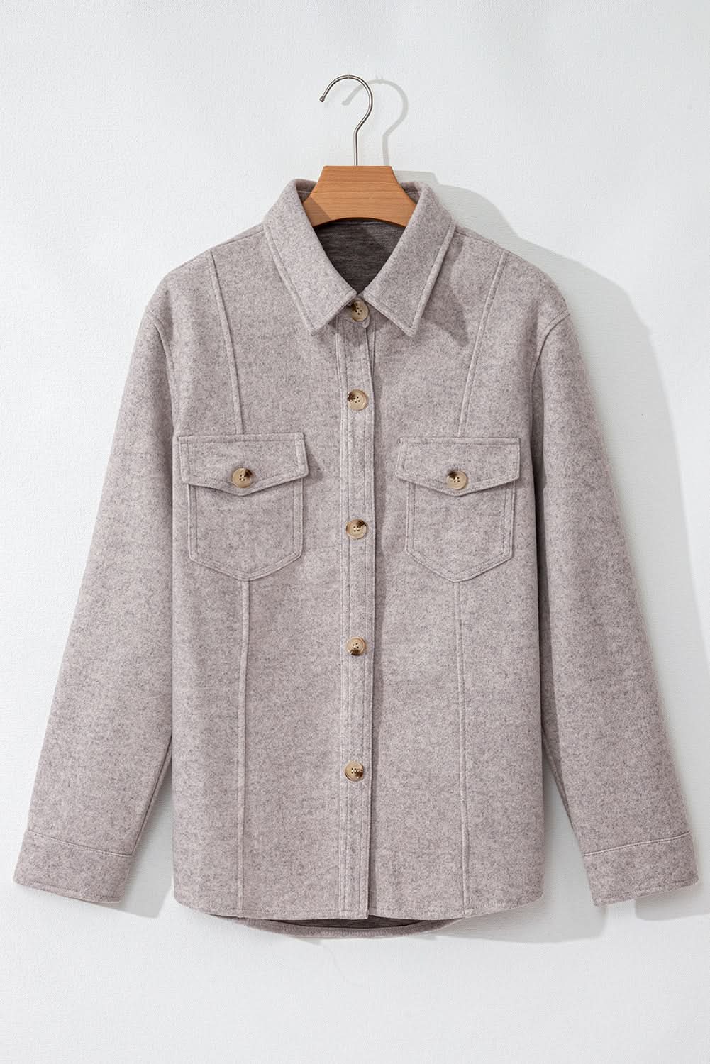 Light grey buttoned shacket with pockets - Love Salve