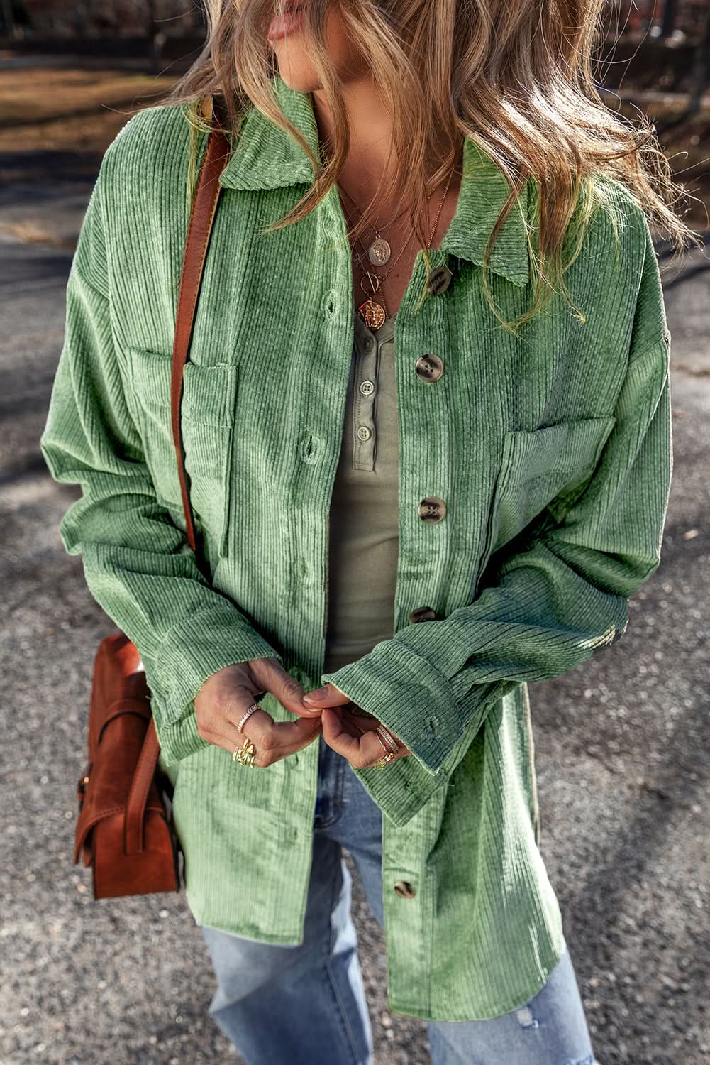 Mist green corduroy shacket - Love Salve