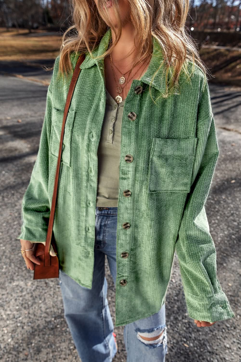 Mist green corduroy shacket - Love Salve