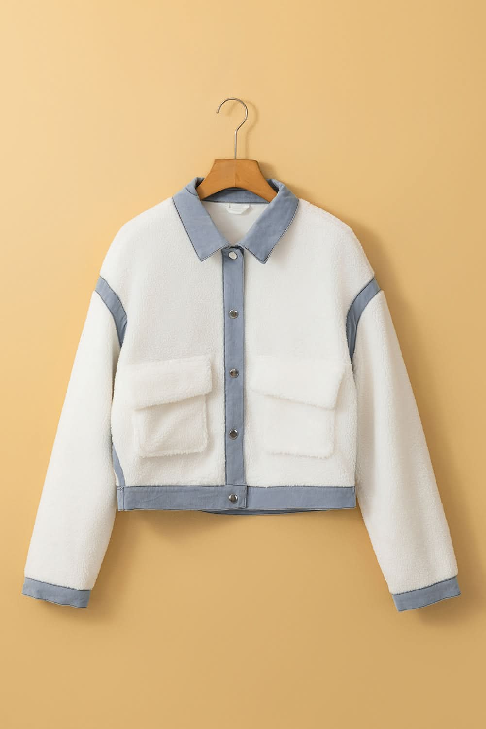 Chic white sherpa jacket with contrast trim - Love Salve