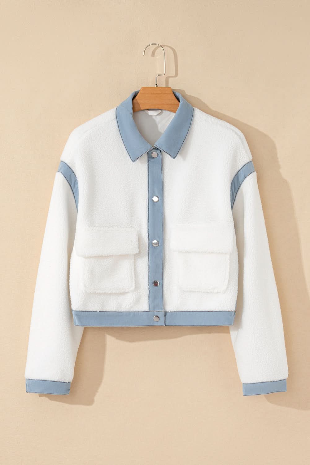Chic white sherpa jacket with contrast trim - Love Salve