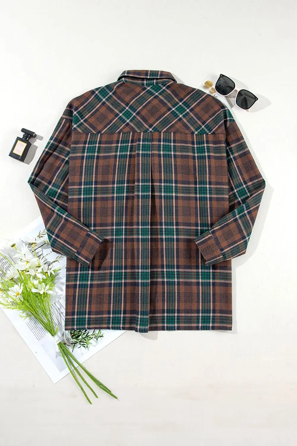 Brown plaid shacket with pockets - Love Salve