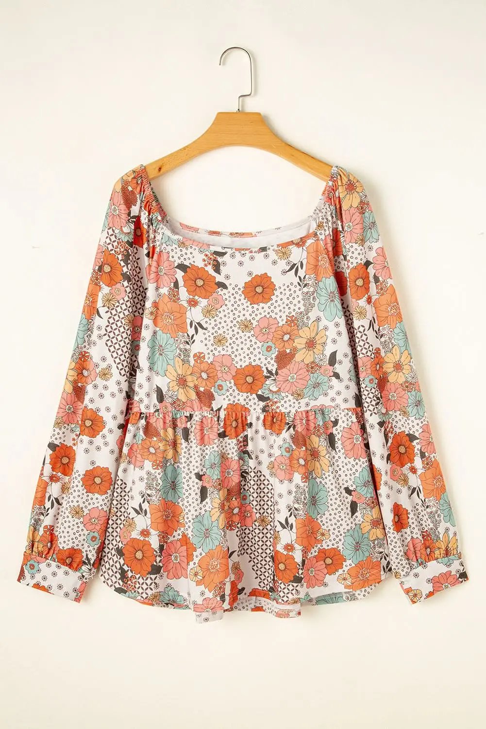 Khaki floral plus size peplum blouse - Love Salve