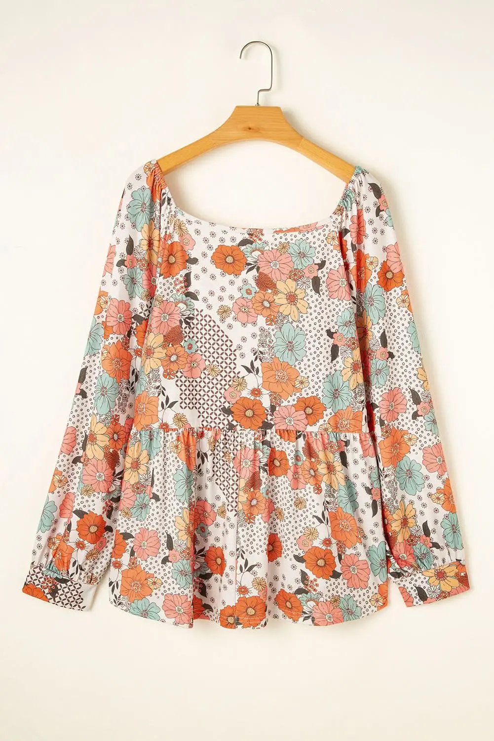 Khaki floral plus size peplum blouse - Love Salve