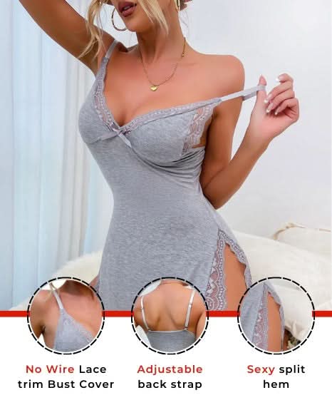 Love Salve Romantic Lace-Trimmed Nightdress with Bowknot Detail - Love Salve
