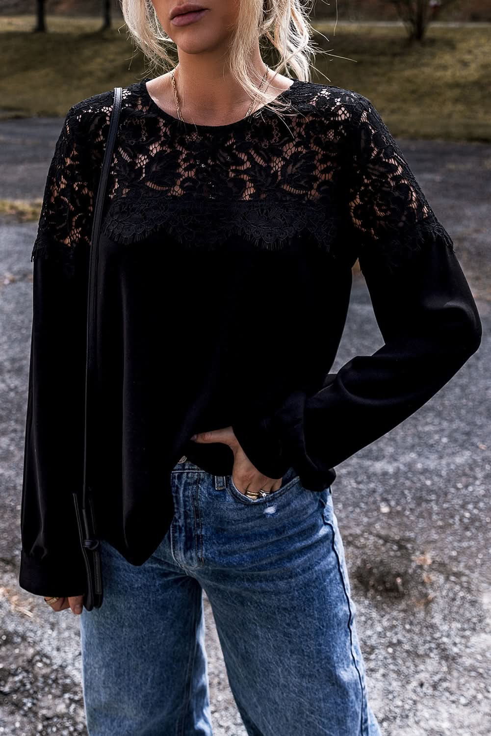 Elegant black lace long sleeve top - Love Salve