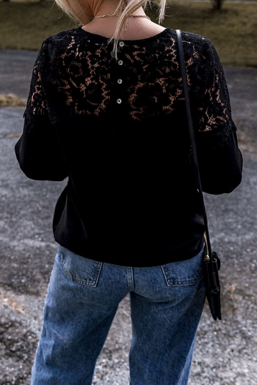 Elegant black lace long sleeve top - Love Salve