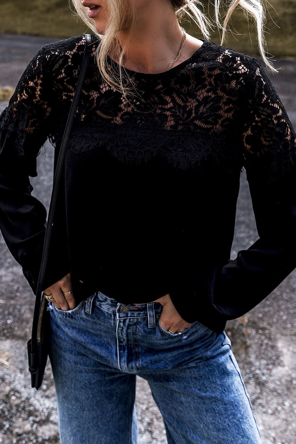 Elegant black lace long sleeve top - Love Salve