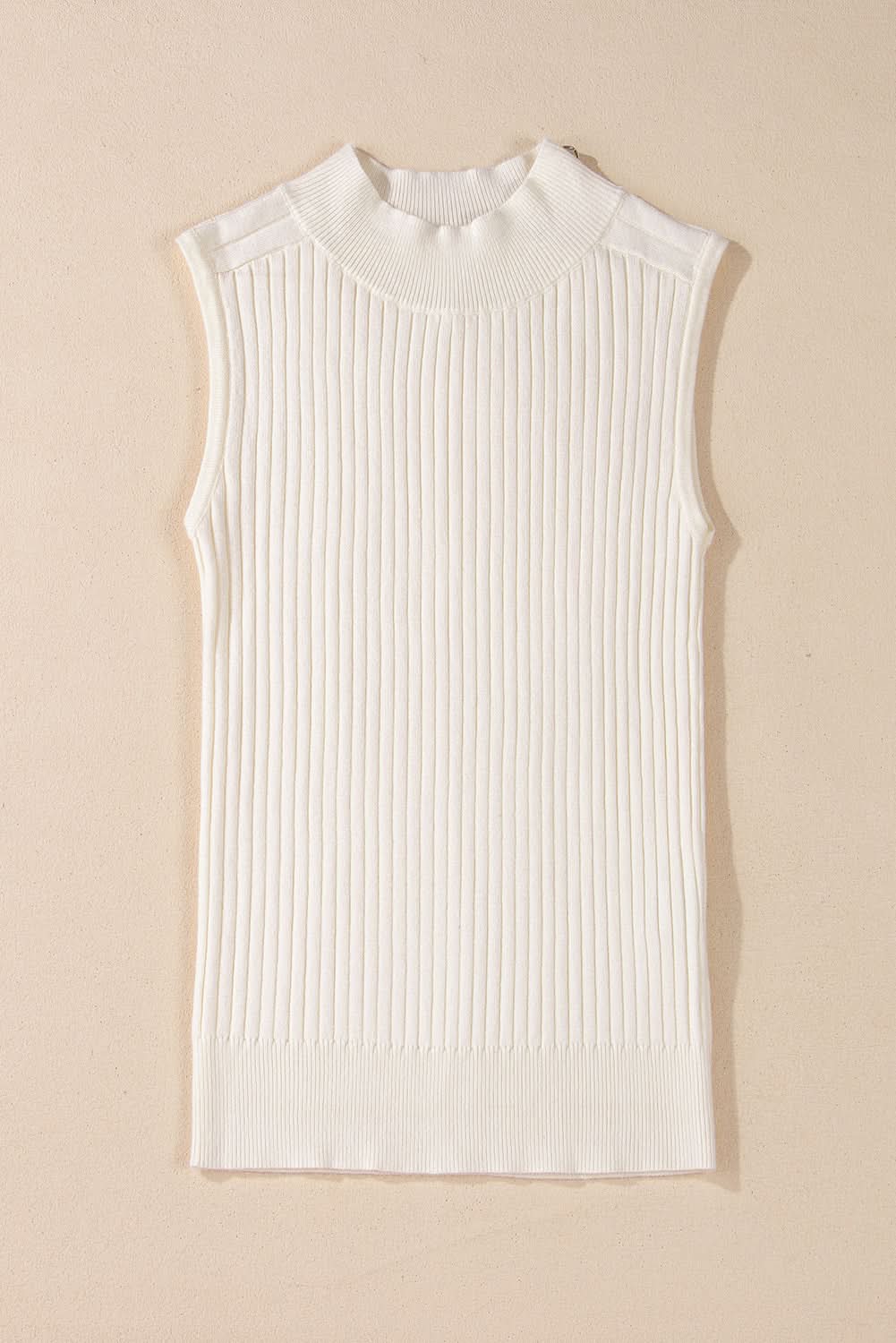 Chic white ribbed high neck sweater vest - Love Salve