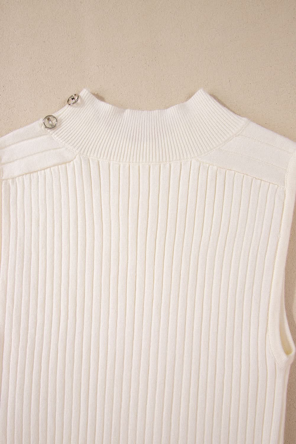 Chic white ribbed high neck sweater vest - Love Salve