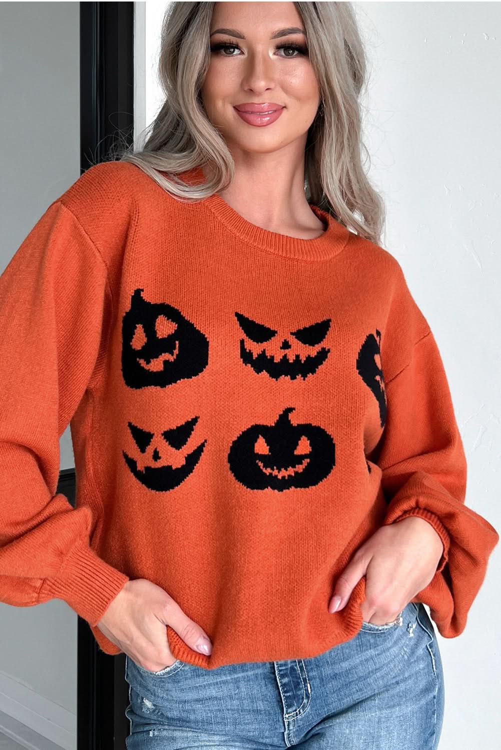 Spooky pumpkin face Halloween sweater - Love Salve