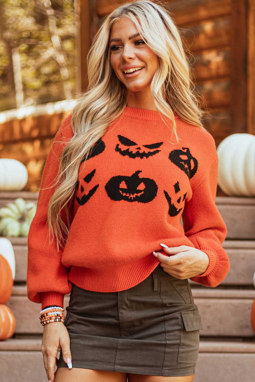 Spooky pumpkin face Halloween sweater - Love Salve