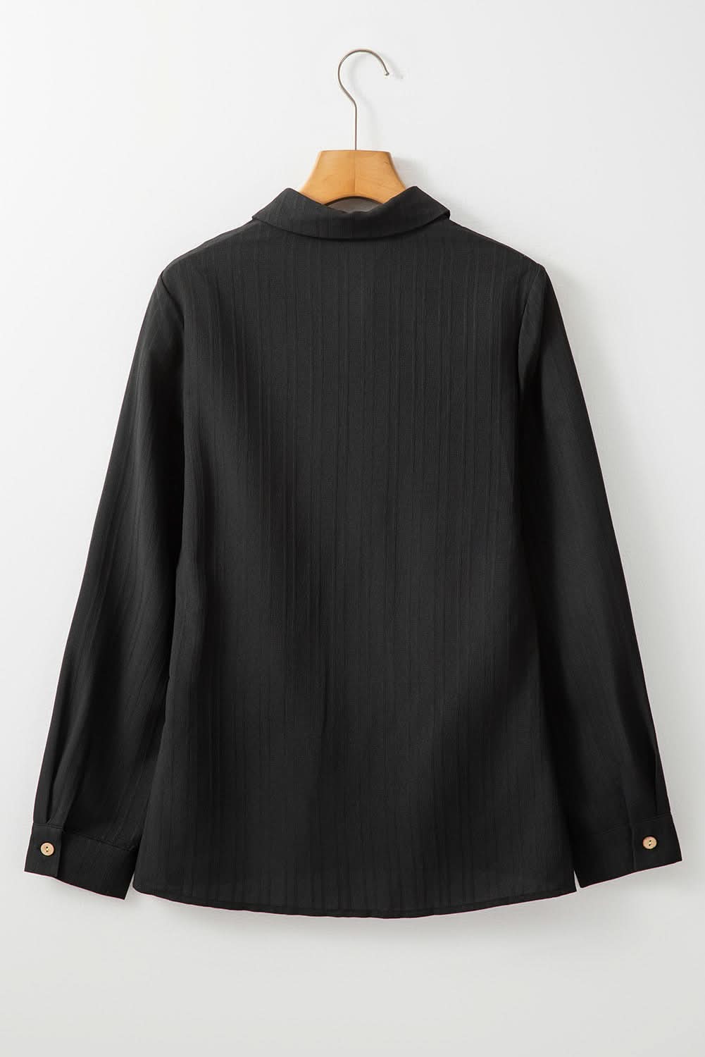 Black Solid Color Textured Buttoned Turn Down Collar Shirt - Love Salve