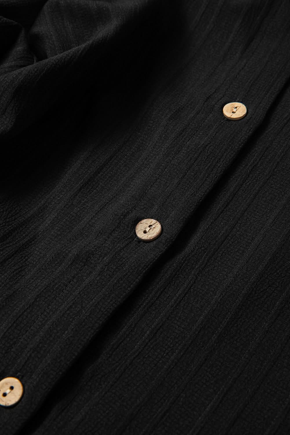 Black Solid Color Textured Buttoned Turn Down Collar Shirt - Love Salve