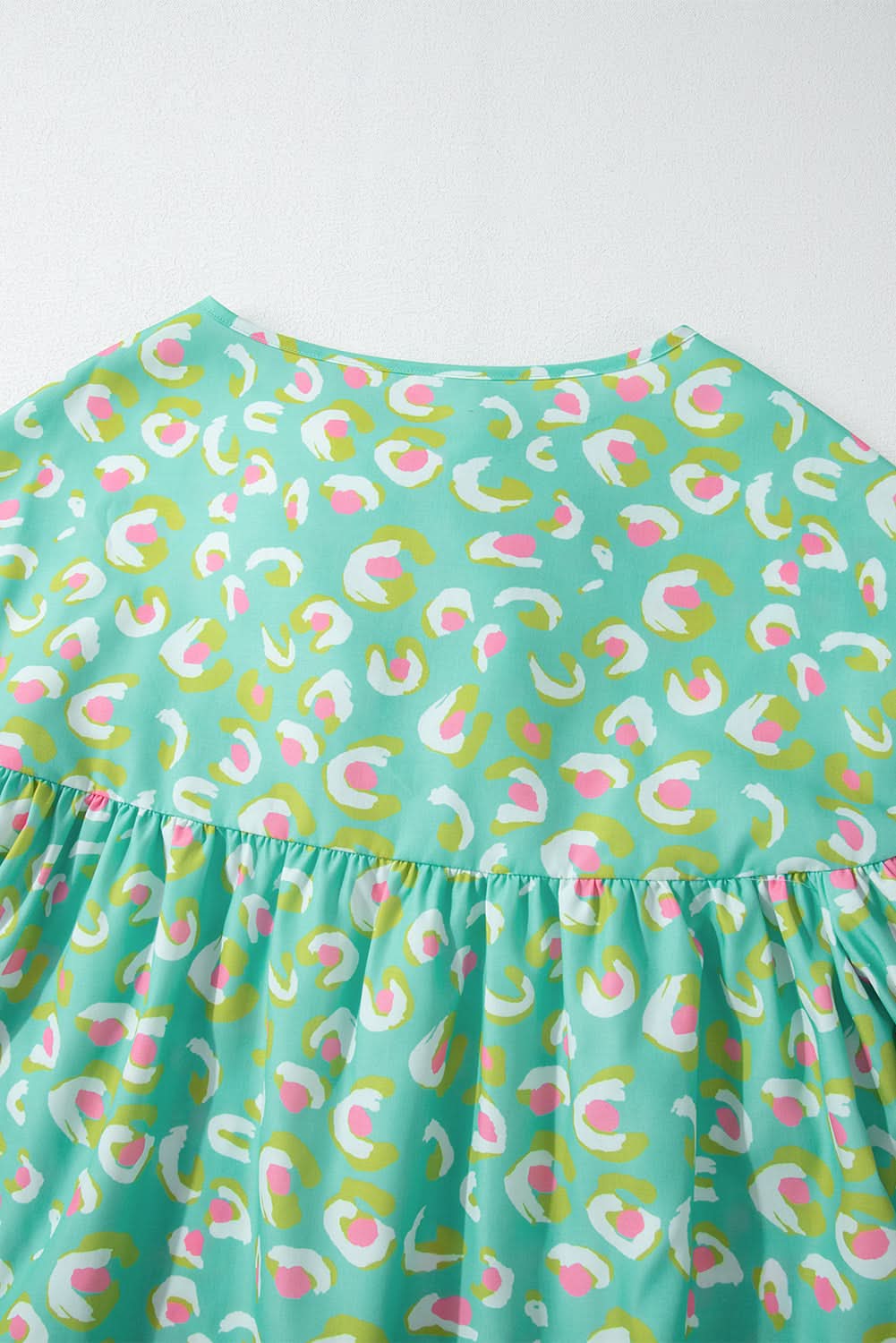 Green Abstract Printed Lace-up Lantern Sleeve Babydoll Blouse - Love Salve