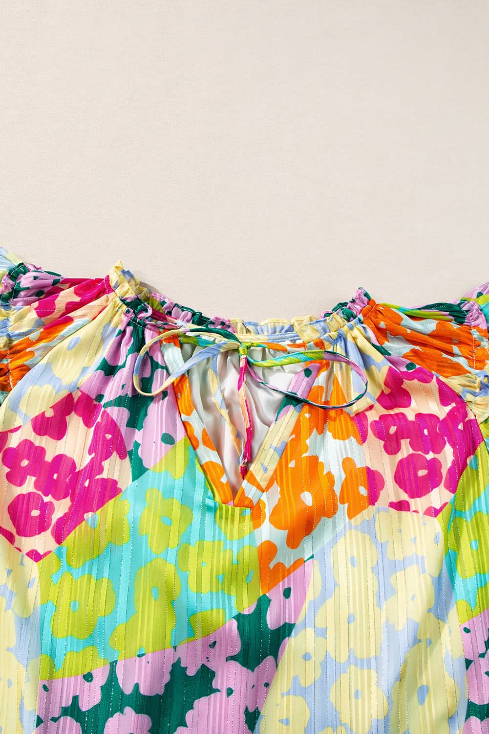 Multicolour Leopard Flutter Sleeve V Neck Crinkled Blouse - Love Salve