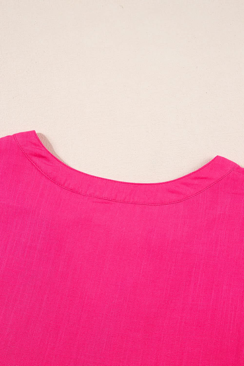 Strawberry Pink Geometric Embroidered Tassel Tie V Neck Blouse - Love Salve