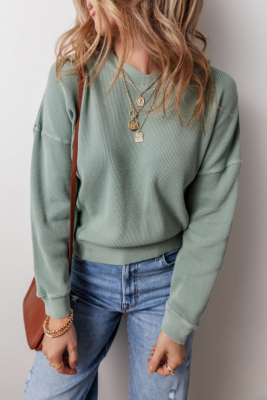 Clearly Aqua V-Neck Top - Cozy Knit - Love Salve