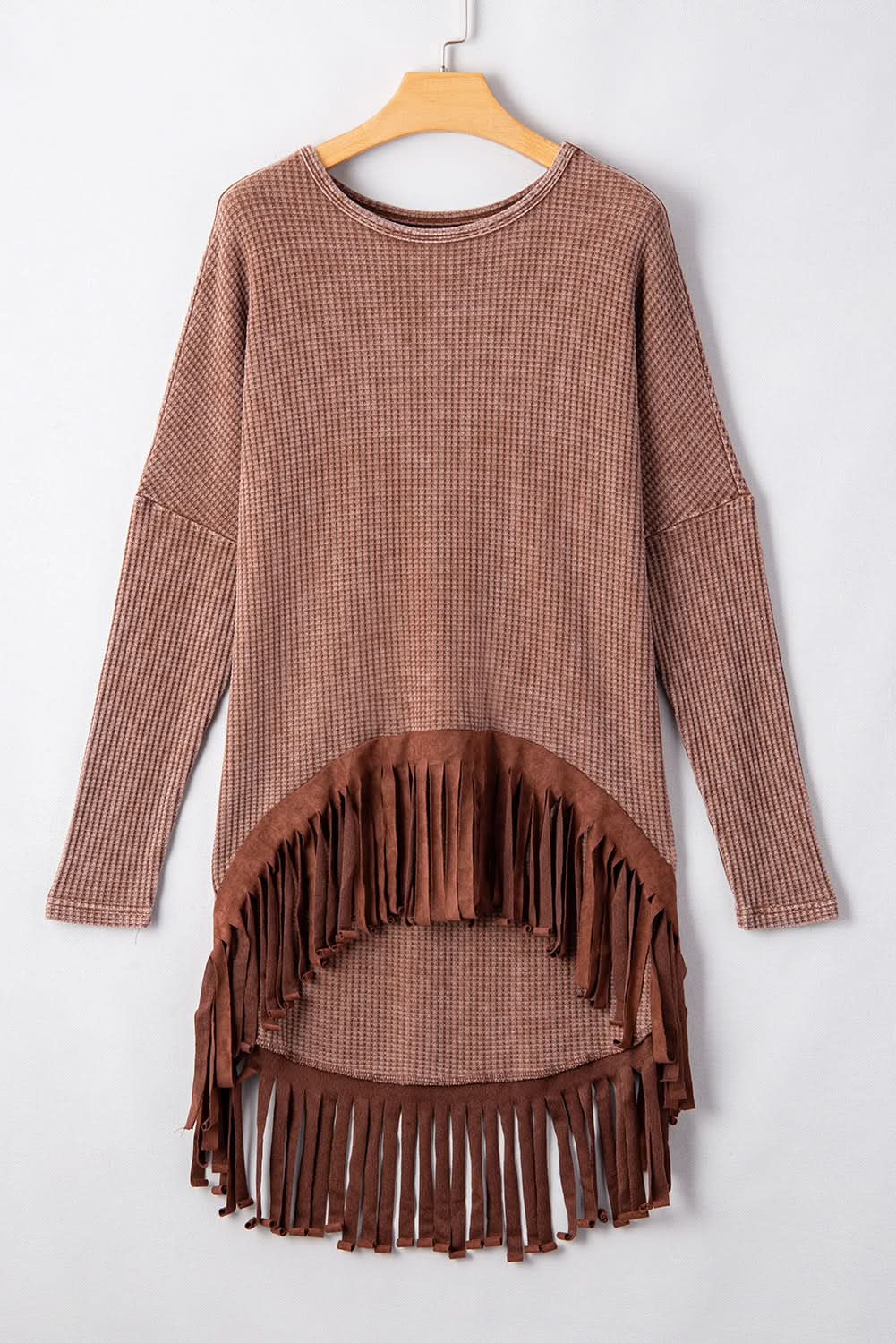 Chic coffee knit top with fringe - Love Salve