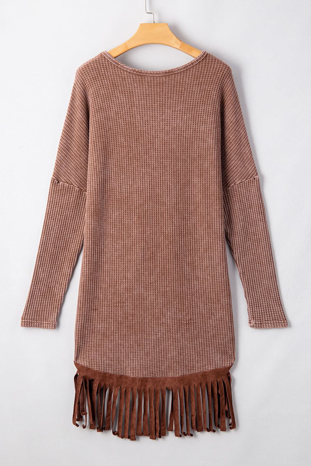 Chic coffee knit top with fringe - Love Salve