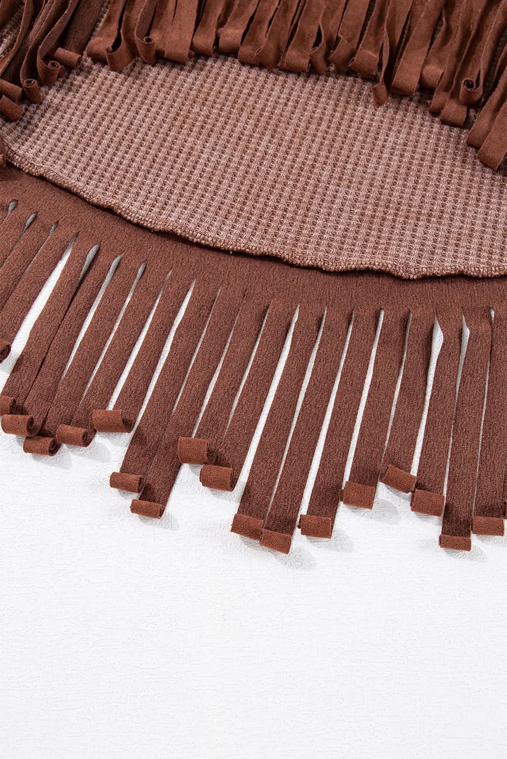 Chic coffee knit top with fringe - Love Salve