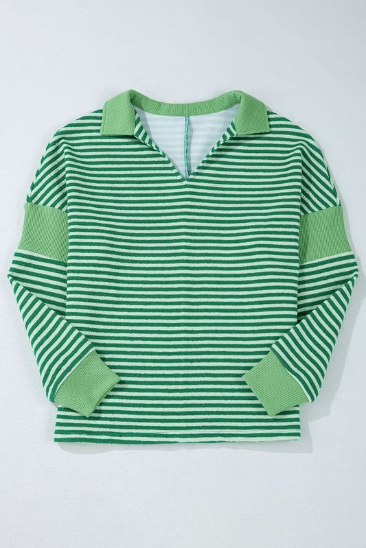 Chic green striped v-neck top - Love Salve