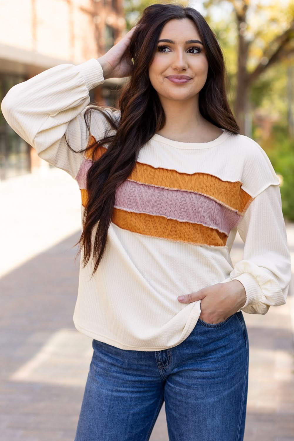 White knit drop sleeve top - Love Salve