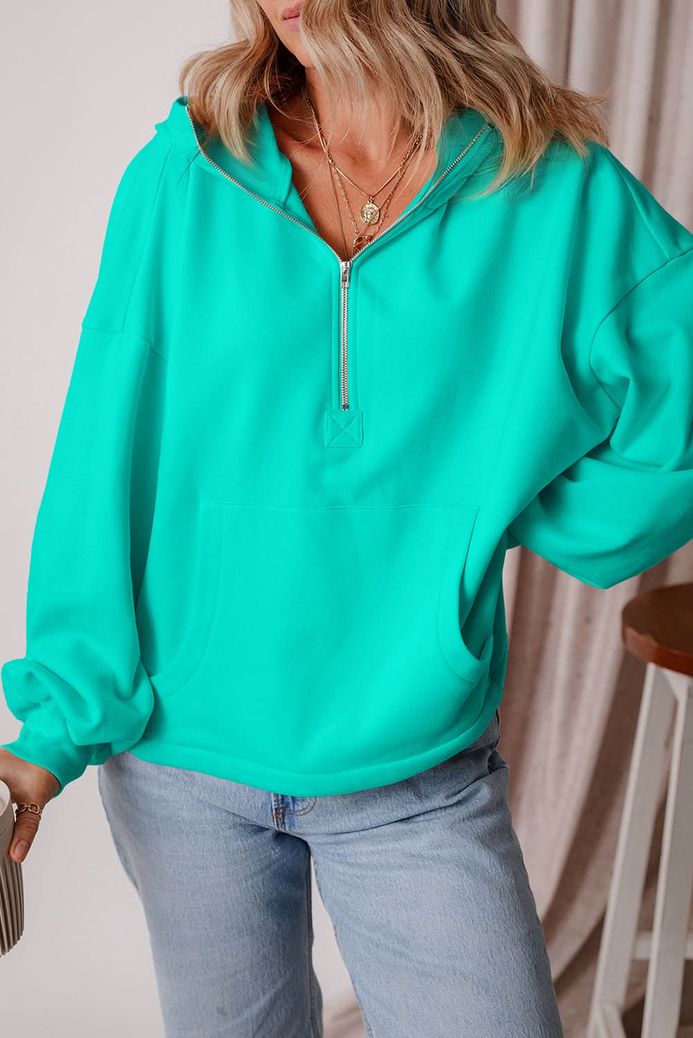 Aruba blue fleece hoodie with pockets - Love Salve
