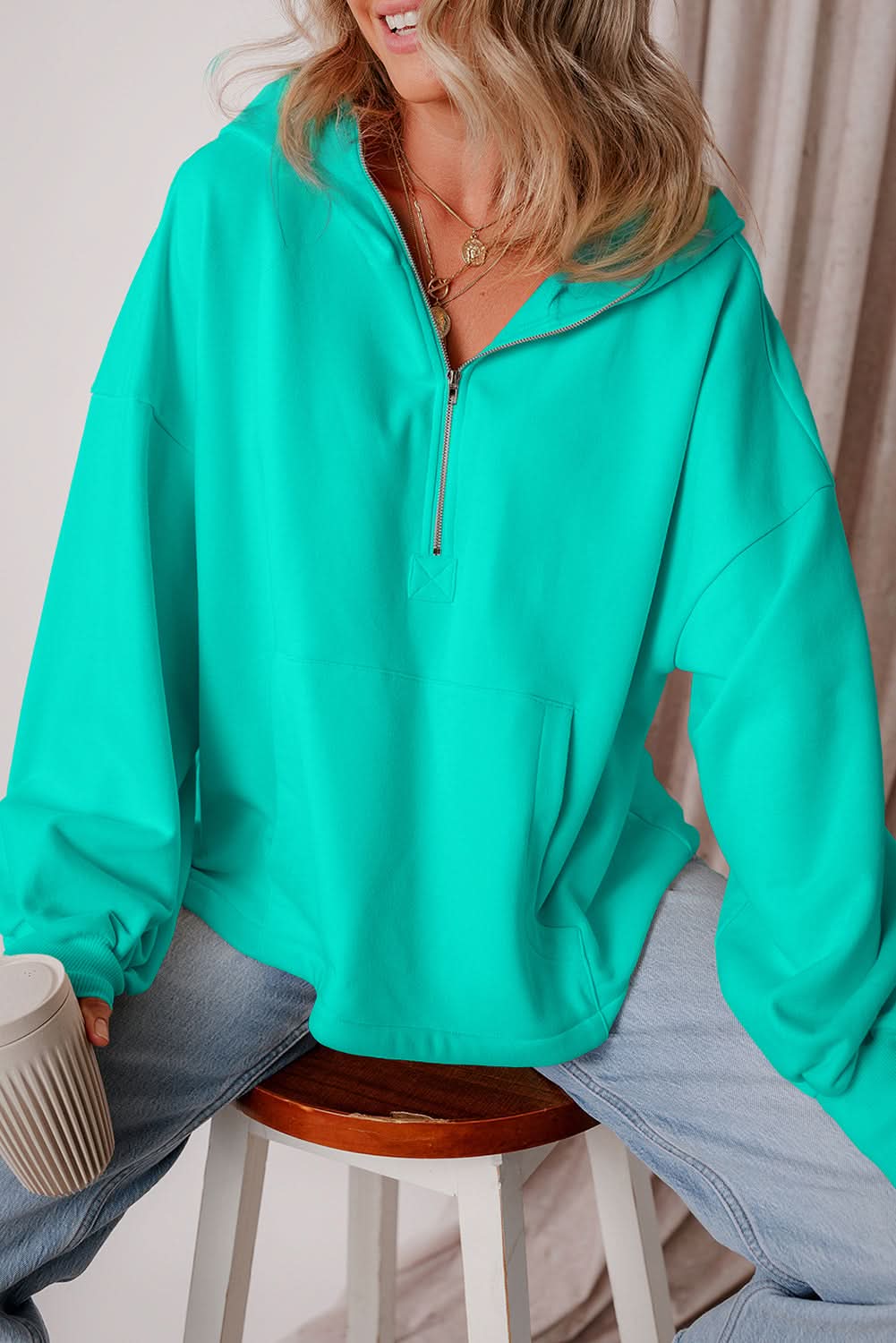 Aruba blue fleece hoodie with pockets - Love Salve