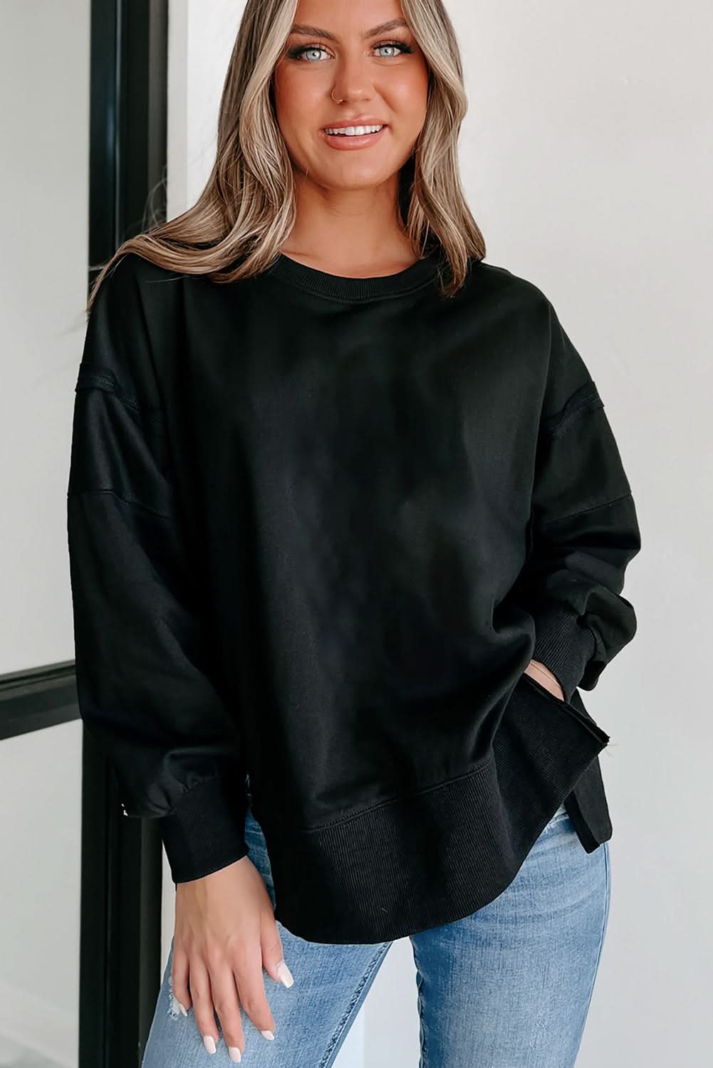 Chic black drop shoulder sweatshirt - Love Salve