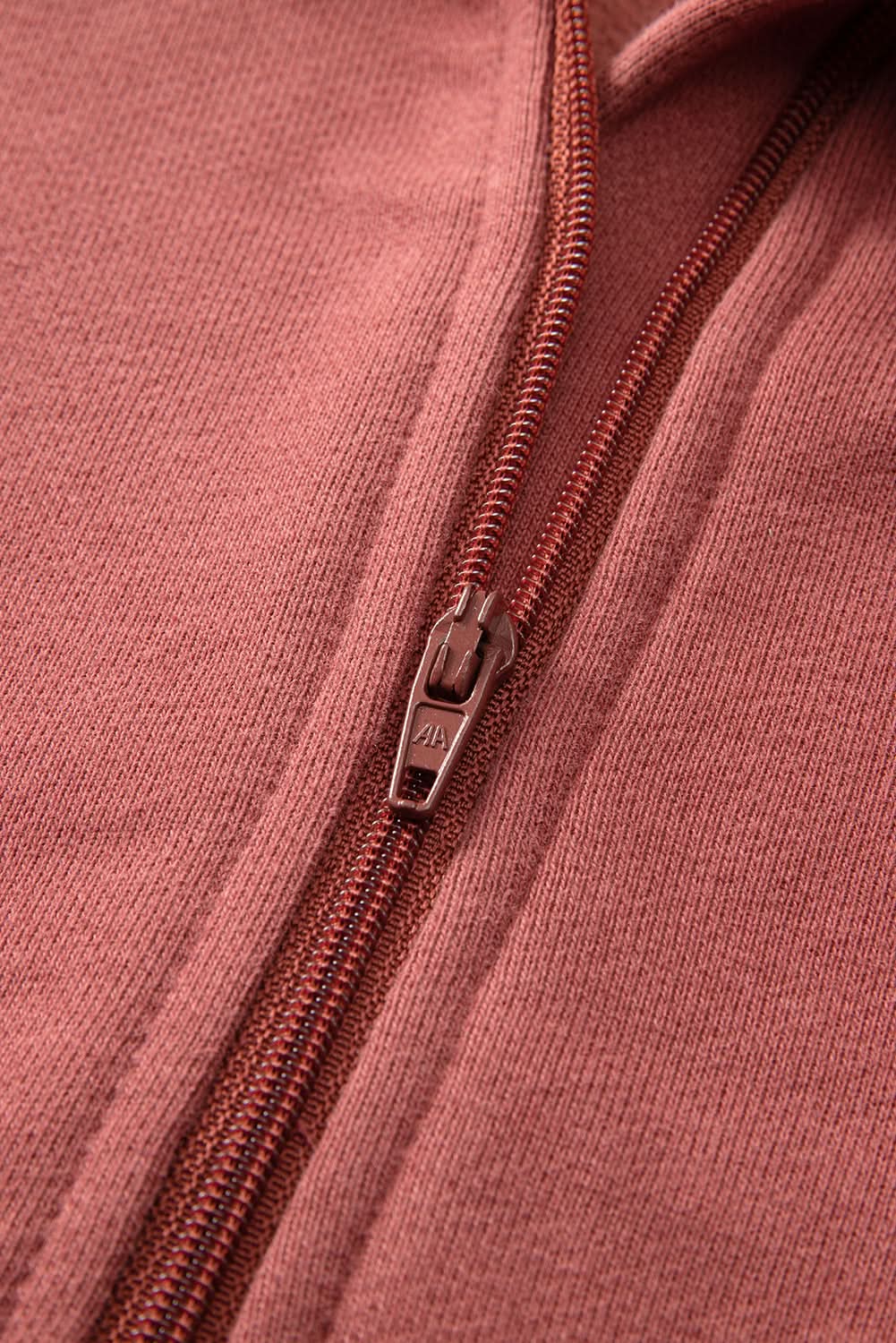 Brown Fleece Lined Zip Up Stand Collar Thumbhole Sleeve Sweatshirt - Love Salve