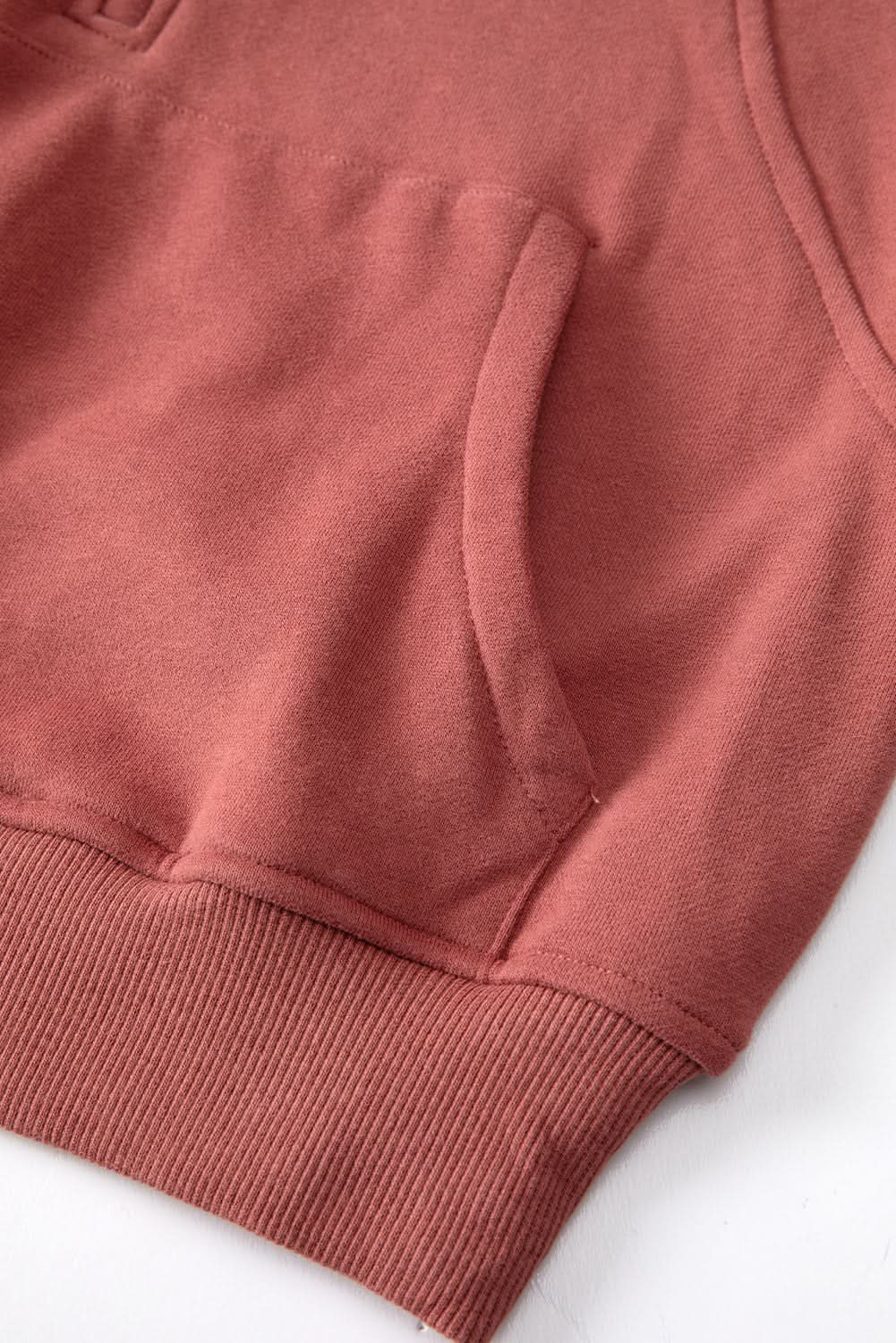 Brown Fleece Lined Zip Up Stand Collar Thumbhole Sleeve Sweatshirt - Love Salve